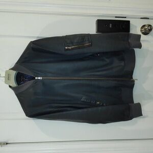 Used Paul Smith leather bomber jacket - size Small - EU 48 - colour is Teal Blue